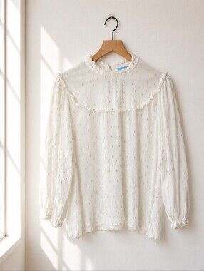 Draper James RSVP Metallic Clip Dot Ruffle Blouse - Women's XL - Cottagecore